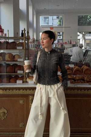 Beginning Boutique Corey Black Washed Denim Biker Jacket black washed denim fitted cropped biker jacket with stand collar and