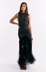 Courtni Black Sequin Ruffle Maxi Dress Image
