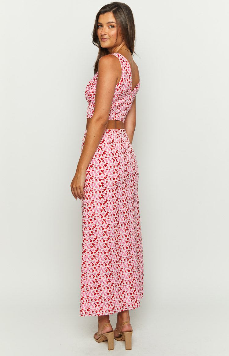 Dahlia Pink And Red Speckled Maxi Skirt Image