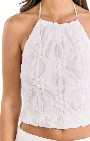 Daisie White Textured Halter Top