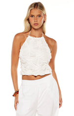 Daisie White Textured Halter Top Image