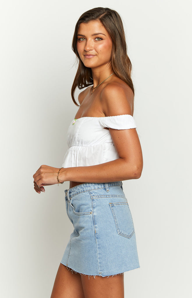 Dandi White Off The Shoulder Crop Top Beginning Boutique 