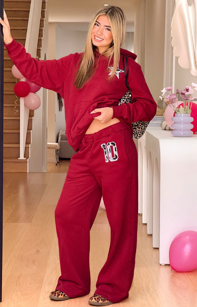 Dania Burgundy Leopard Star Track Pants Image