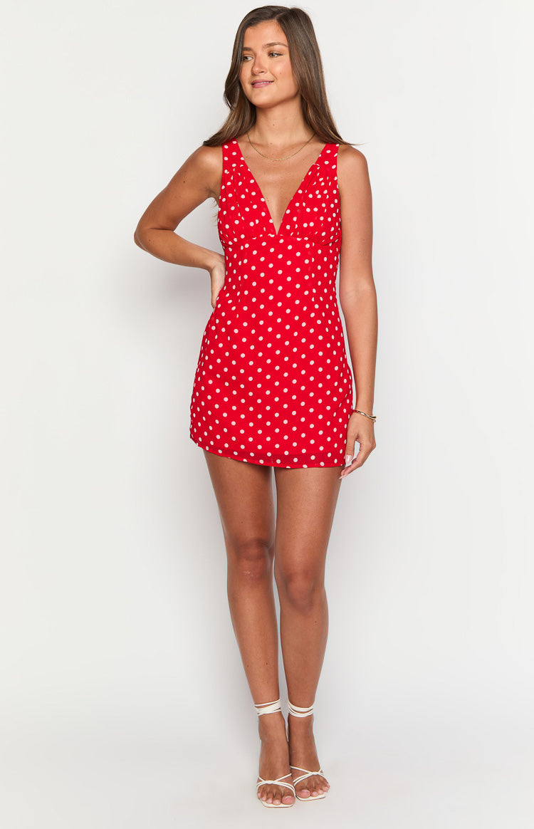 strapless open back dress Hayley Mini Dress Red Polka Dot main image 0