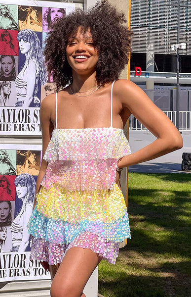 rainbow fringe mini dress Darcy Rainbow Sparkle Mini Dress