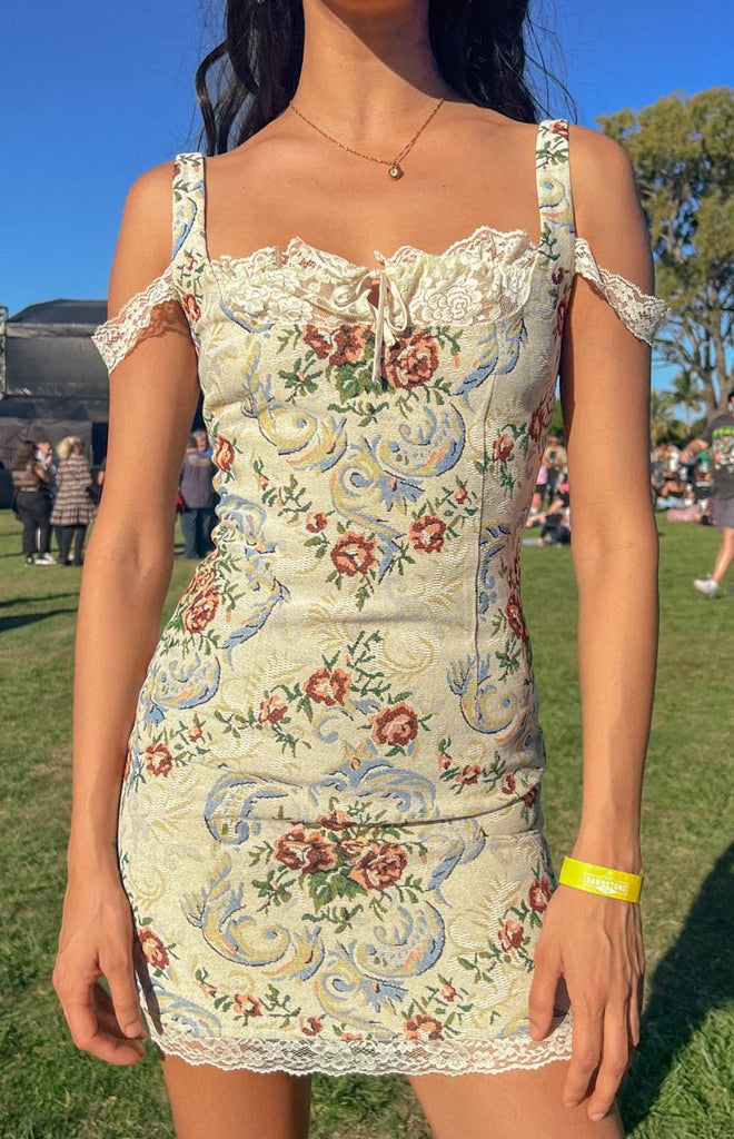 Daydreaming Beige Tapestry Mini Dress Beginning Boutique