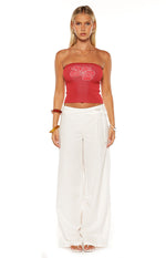 Deja Red Knit Hibiscus Strapless Tube Top Image