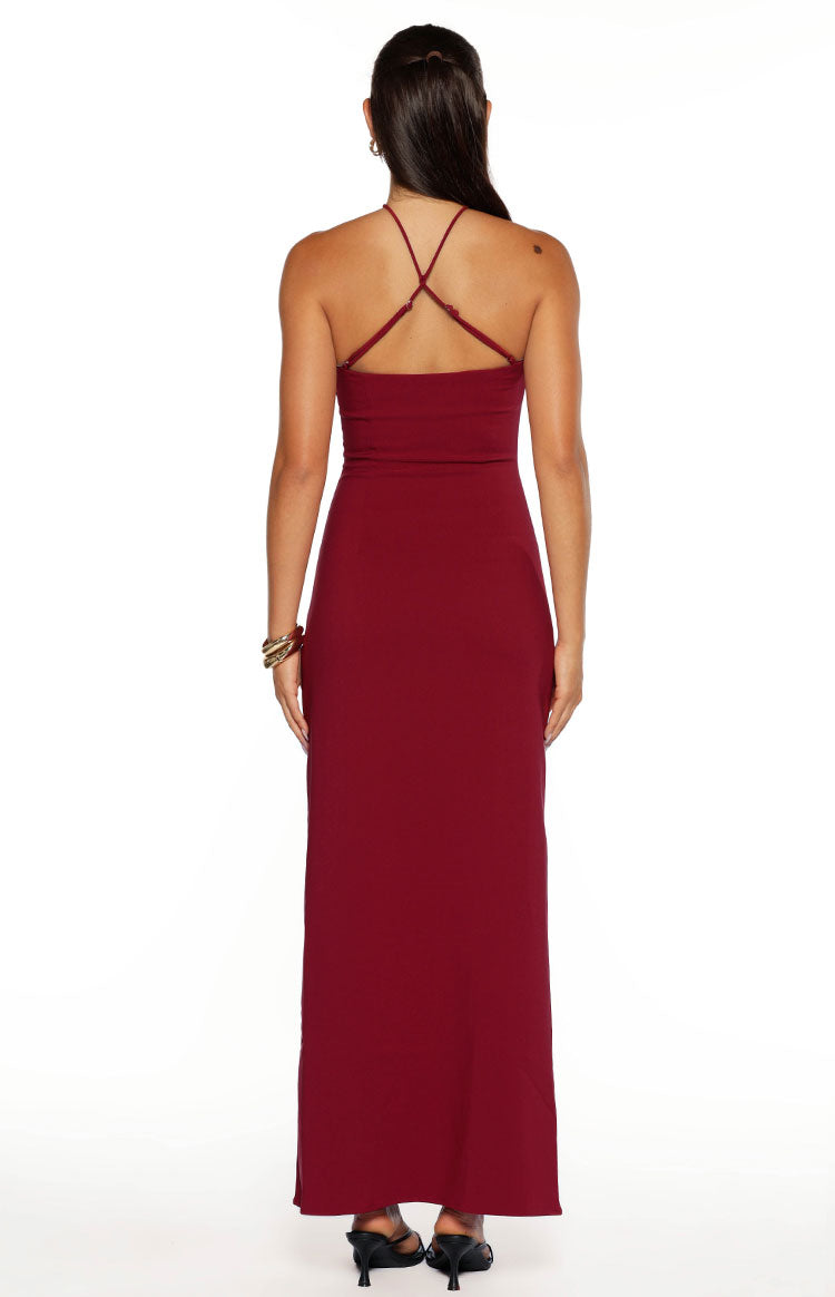 Del Mar Burgundy Crepe Formal Maxi Dress | Beginning Boutique AU Del Mar Burgundy Crepe Formal Maxi Dress | Beginning Boutique AU