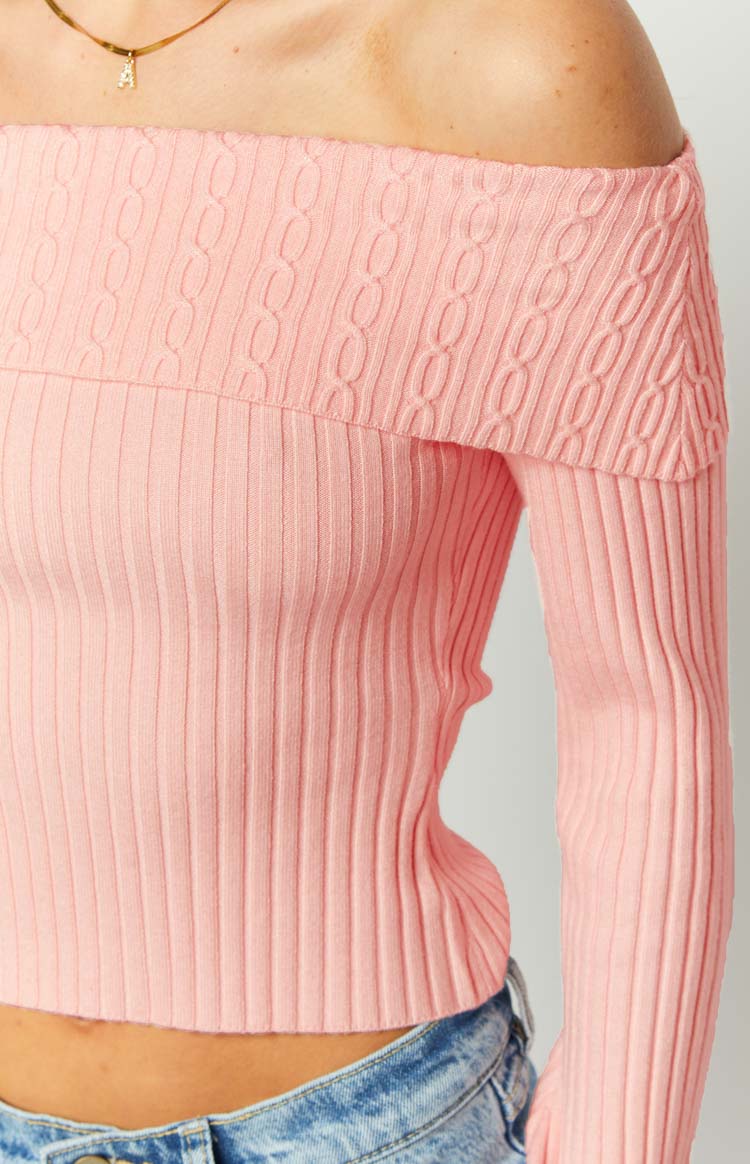 Della Pink Off The Shoulder Long Sleeve Knit Top Image