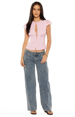 Delta Pink Keyhole Woven Top Image