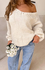Delvey Cream Chunky Knit Sweater Image