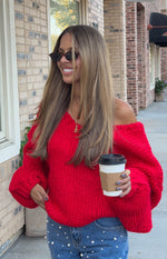 Delvey Red Chunky Knit Sweater Image
