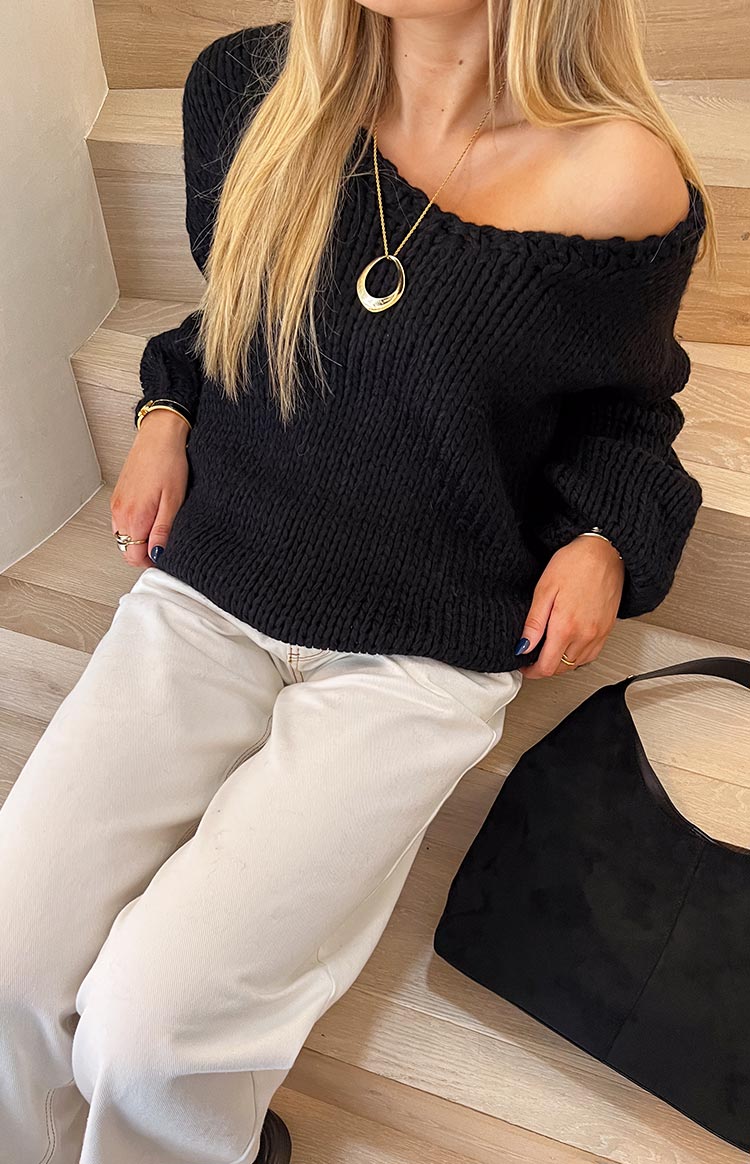 Delvey Black Chunky Knit Sweater