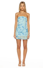 Denver Blue Strapless Beaded Party Mini Dress Image