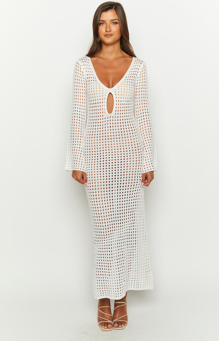 Long white crochet dress sale