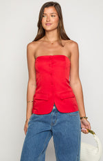 Dien Red Strapless Button Up Top Image