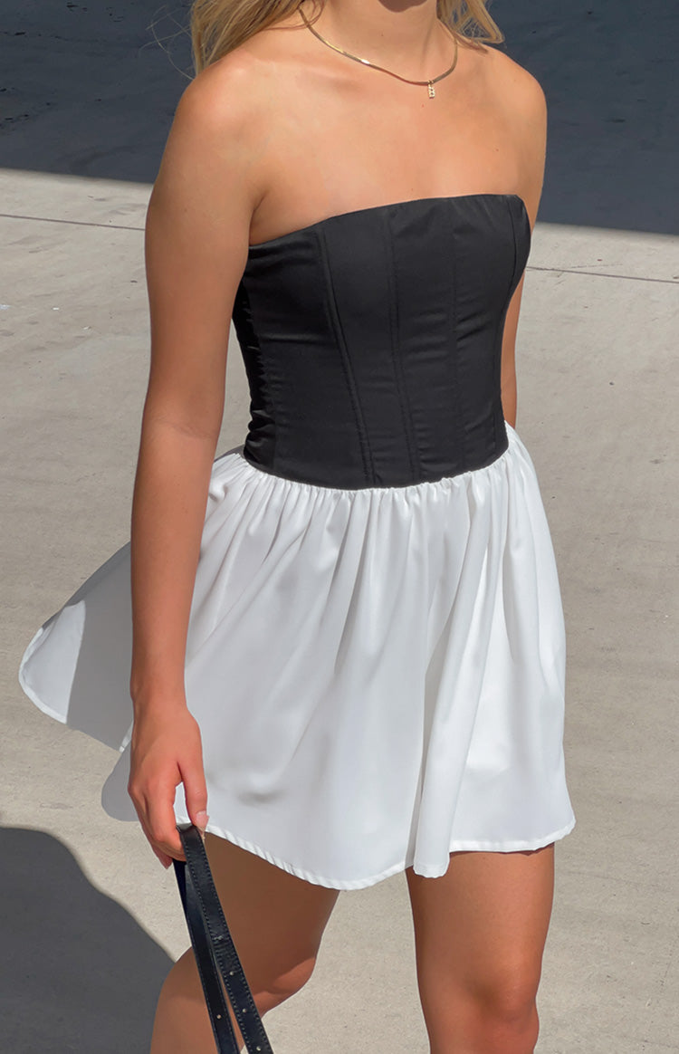 Draven Black And White Corset Mini Dress – Beginning Boutique