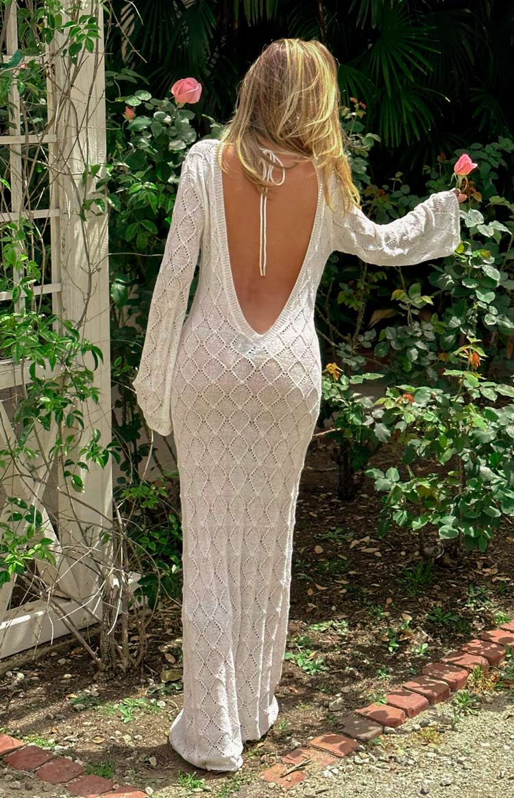 Drea White Backless Knit Maxi Dress Image