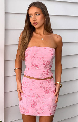 Eivissa Light Pink Beaded Mini Skirt