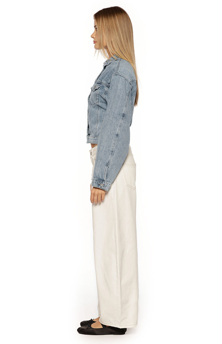 Elana Mid Wash Cinched Waist Denim Jacket Image