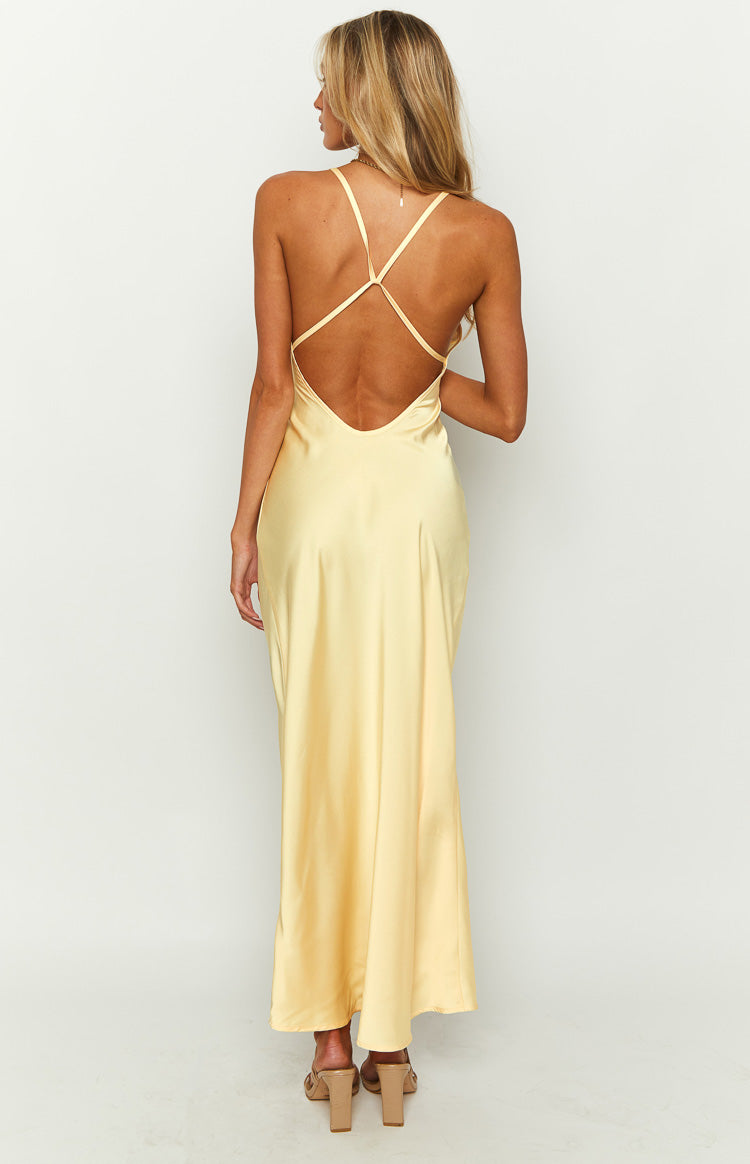 Shop Formal Dress - Elery Light Yellow Midi Dress featured image