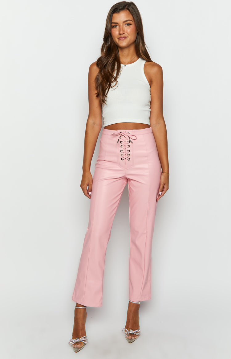 Baby pink leather pants discount