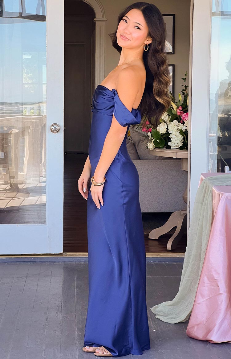 Ella Navy Off Shoulder Formal Maxi Dress - Main Image