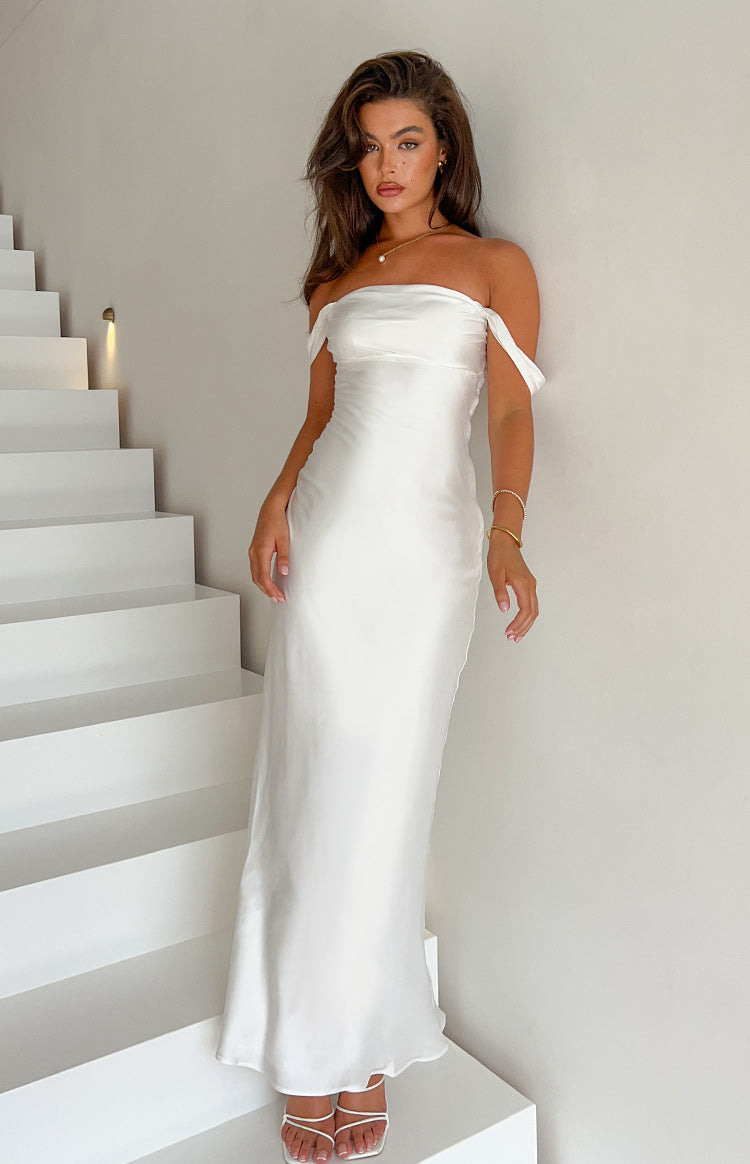 Ella White Off Shoulder Formal Dress – Beginning Boutique