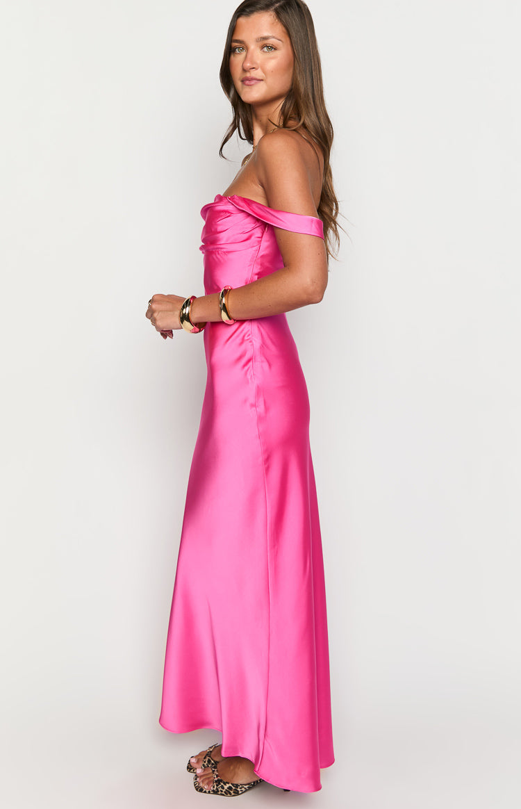 Ella Hot Pink Off Shoulder Formal Dress Ella Hot Pink Off Shoulder Formal Dress
