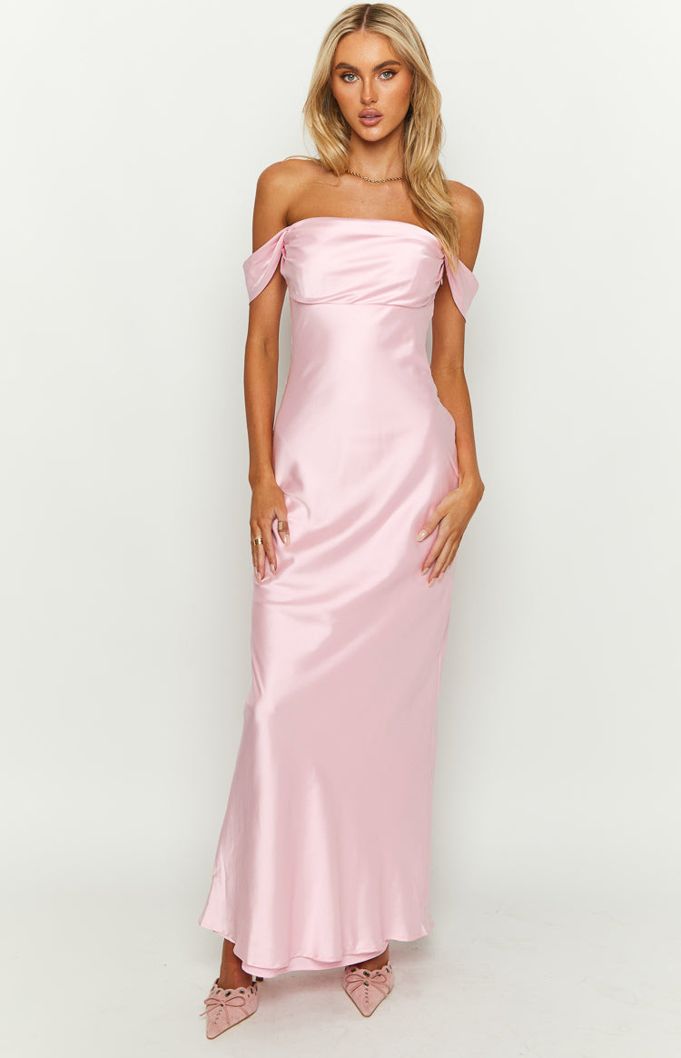 Shop Formal Dress - Ella Light Pink Off Shoulder Formal Maxi Dress featured image