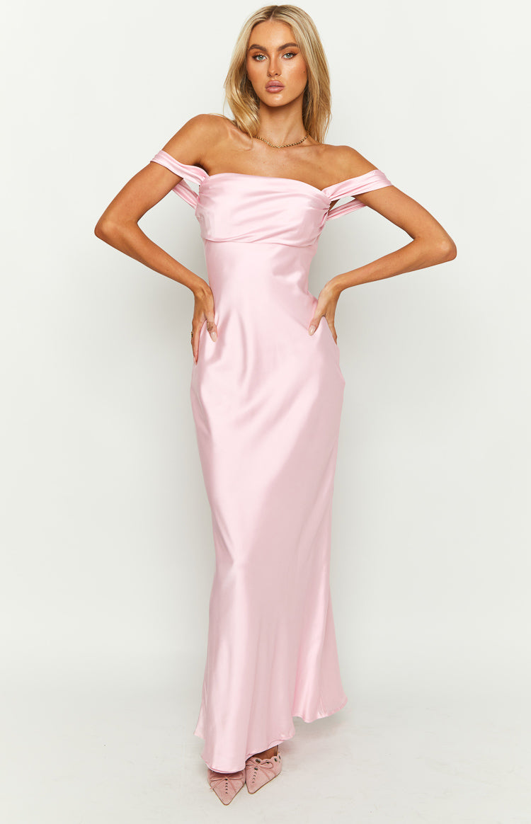 Shop Formal Dress - Ella Light Pink Off Shoulder Formal Maxi Dress third image