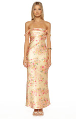 Ella Yellow Bloom Satin Maxi Dress Image