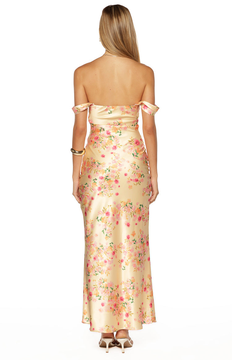Ella Yellow Bloom Satin Maxi Dress Image