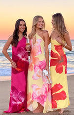 Elowen Yellow Hibiscus Floral Halter Maxi Dress Image