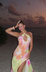 Elowen Yellow Hibiscus Floral Halter Maxi Dress Image