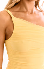 Elsey Yellow Ruched One Shoulder Top Image