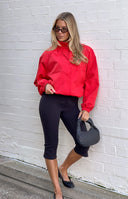 Beginning Boutique Enya Red Funnel Neck Sports Jacket red cropped funnel neck jacket with long voluminous sleeves and elastic