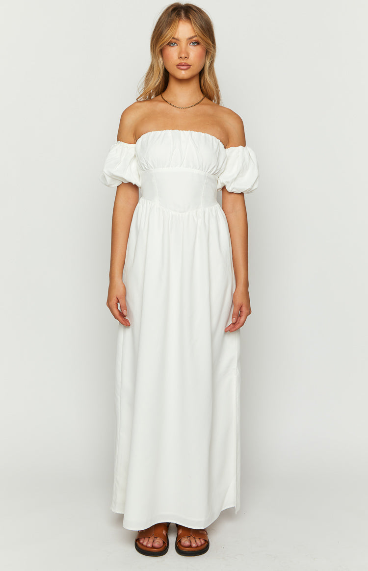Evander White Off The Shoulder Maxi Dress – Beginning Boutique
