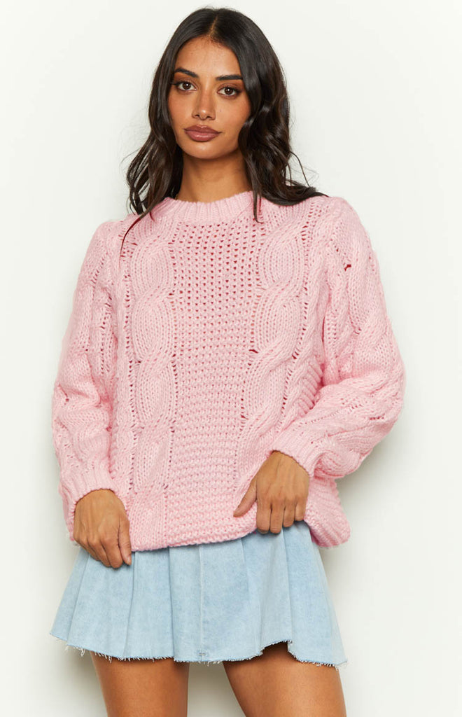 Pink Fall Sweater Everlea Pink Cable Knit Sweater – Beginning Boutique