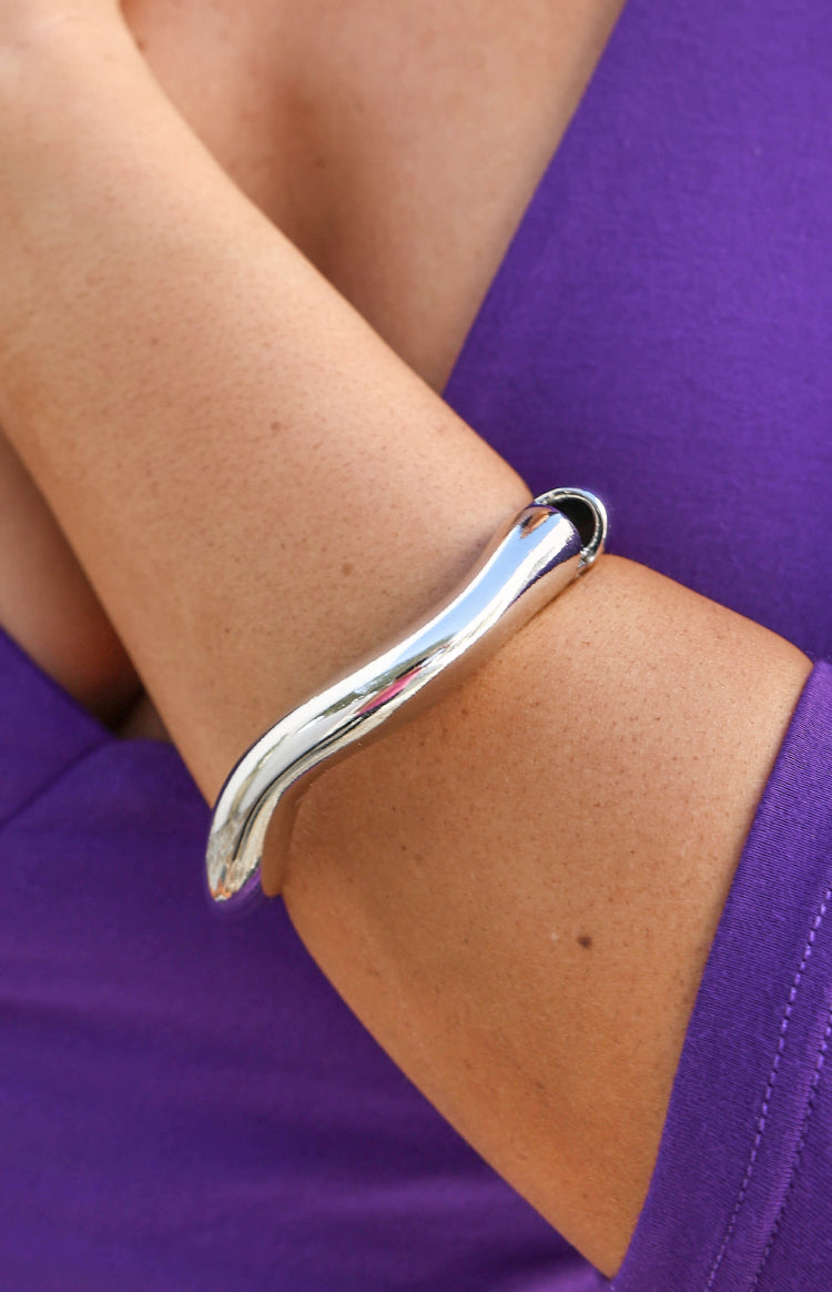 Beginning Boutique Fable Silver Wavy Cuff Bracelet polished silver open cuff with a sculptural wavy design