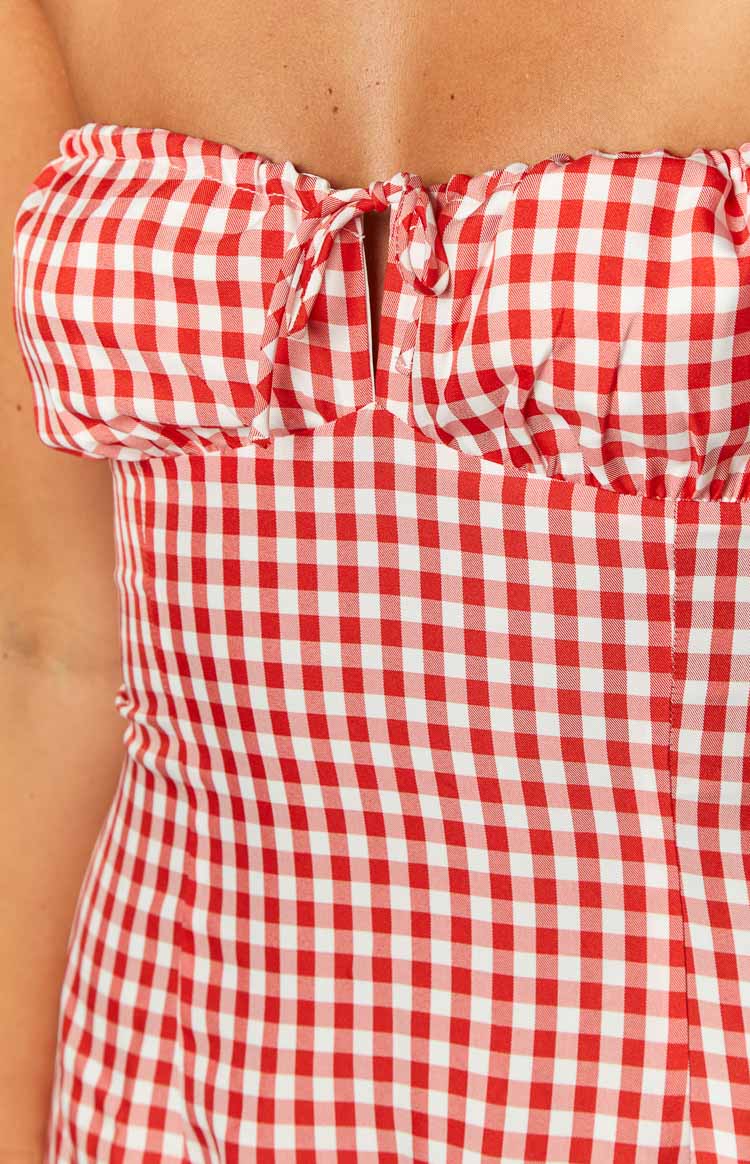Faith Red Gingham Strapless Mini Dress – Beginning Boutique