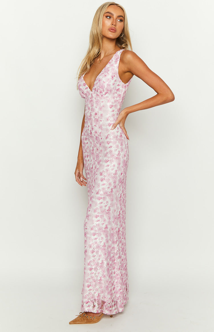 Shop Formal Dress - Farida Pink Lace Maxi Dress fourth image