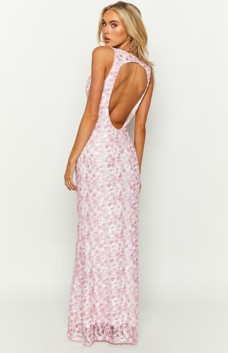 Shop Formal Dress - Farida Pink Lace Maxi Dress fifth image