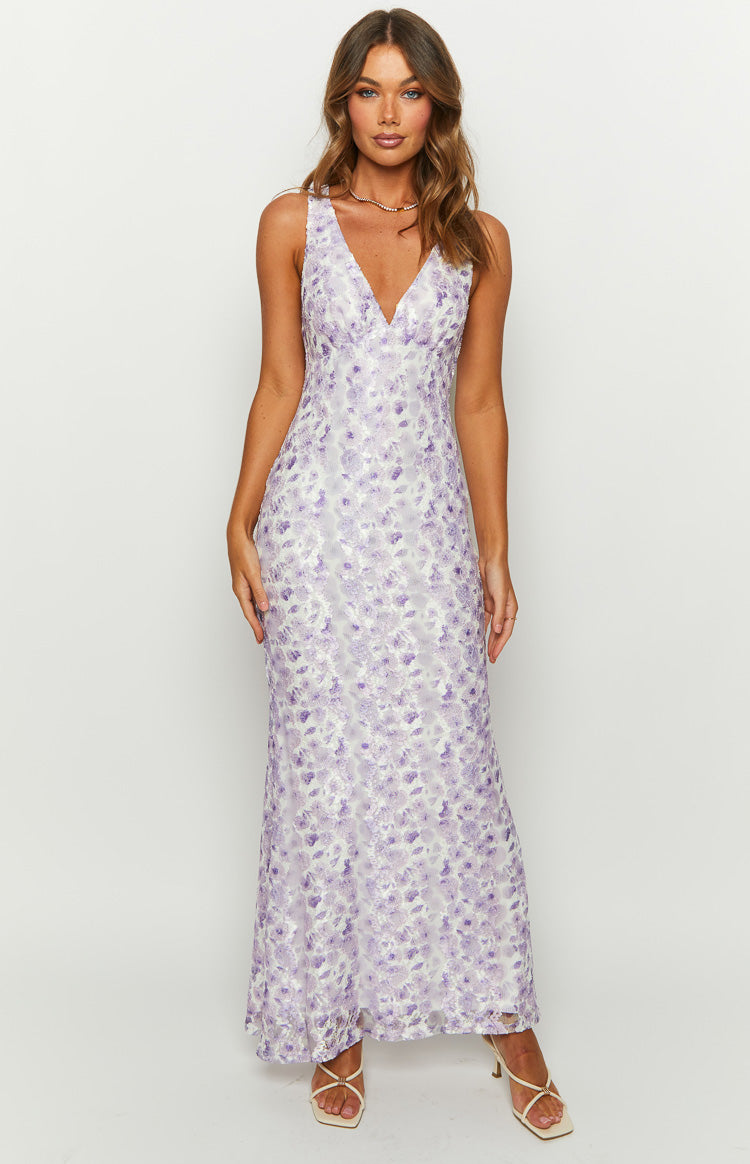 Shop Formal Dress - PRE-ORDER Farida Purple Lace Maxi Dress secondary image
