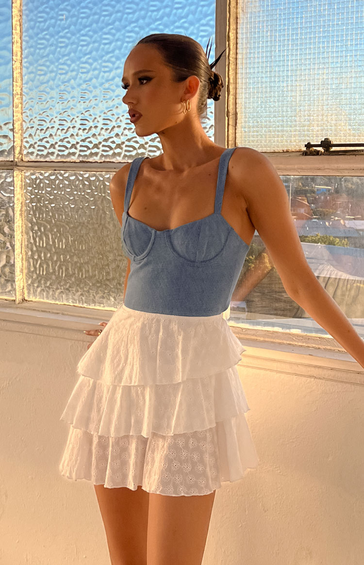 Fashion Flare Light Wash Denim Corset Mini Dress BB Exclusive Australia