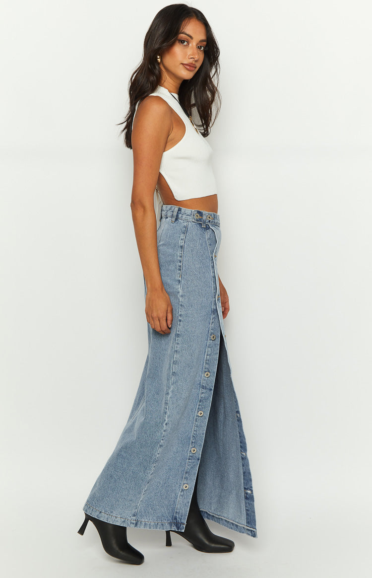 Fazio Button Side Denim Maxi Skirt Image