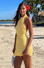 Florida Yellow Satin Mini Dress Image