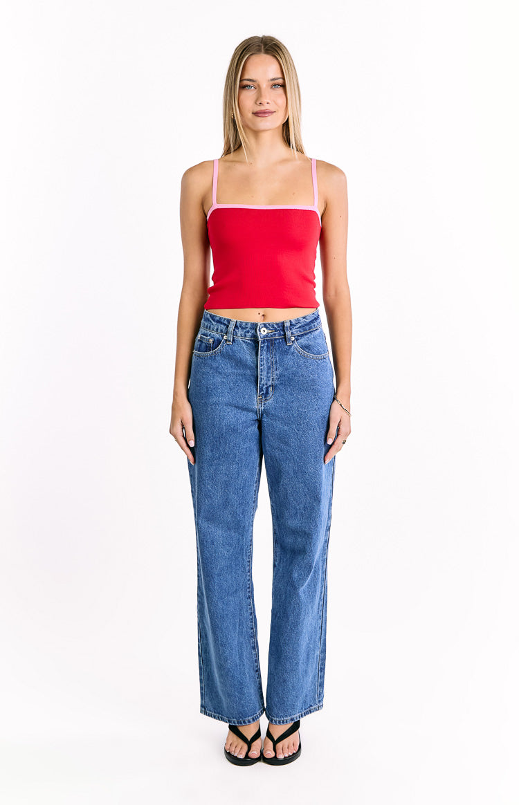 Florrie Red Pink Contrast Knit Top Image