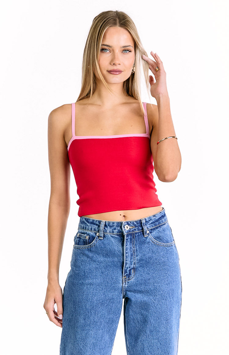 Florrie Red Pink Contrast Knit Top Image