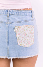 Found Love Floral Light Wash Denim Skirt Image